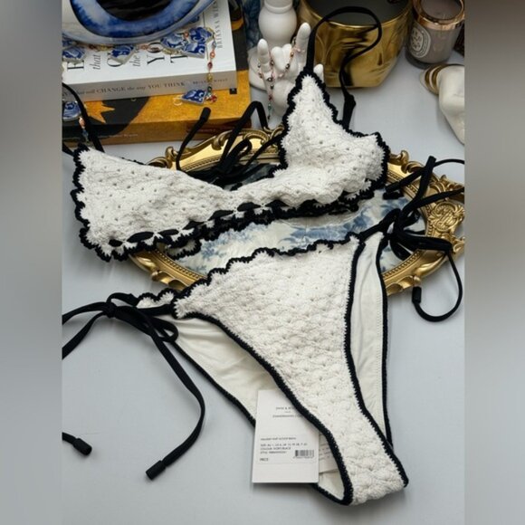🆕 ZIMMERMANN 🧿 NWT Halliday Knit Scoop Bikini - Ivory/Black - Sz 1 - US 4 / 6 - Picture 13 of 15